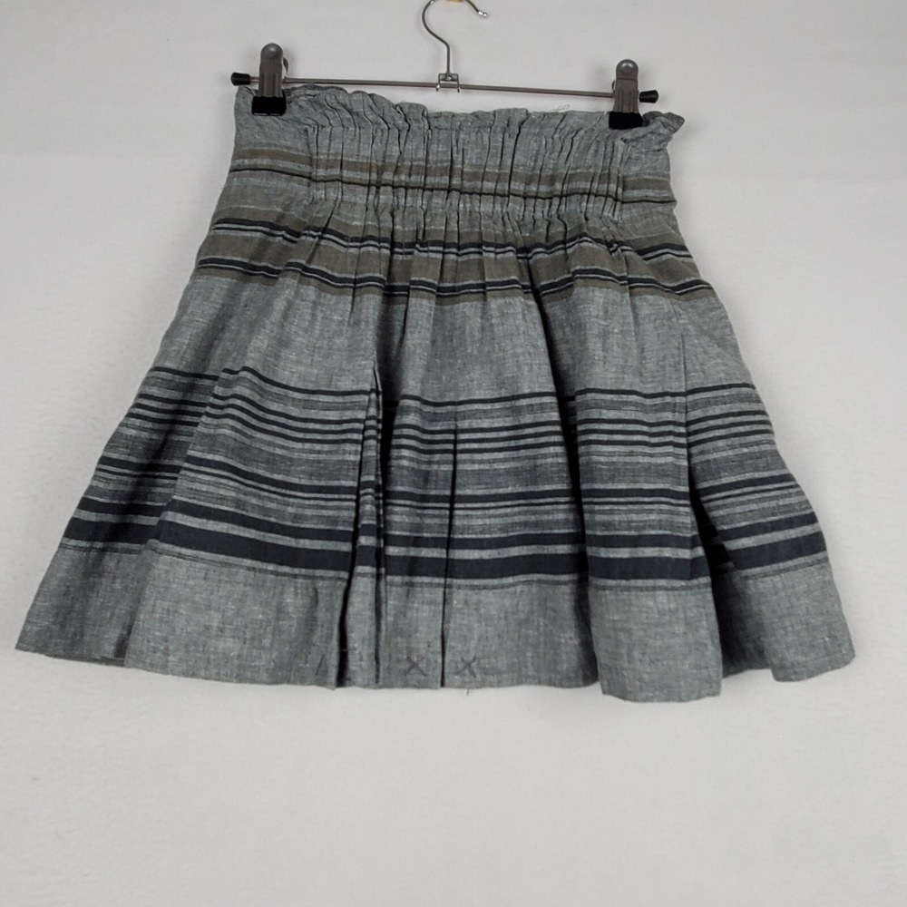 By Corpus Mini Skirt Women's‎ XS Gray Striped Linen Pleated Elastic Waist Preppy